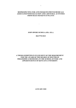 Bioprospecting for Anti-Mosquito Phytochemicals Associated with Olfaction and Larvicidal Activities from Selected Kenyan Plants