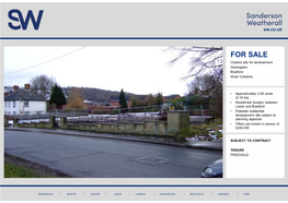 FOR SALE Cleared Site for Development Greengates Bradford West Yorkshire