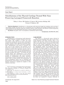 Osteoblastoma of the Thyroid Cartilage Treated with Voice Preserving Laryngeal Framework Resection