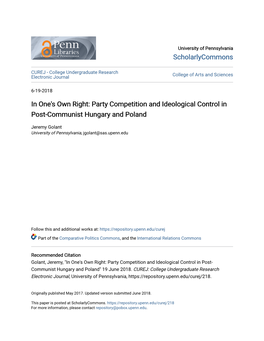 Party Competition and Ideological Control in Post-Communist Hungary and Poland