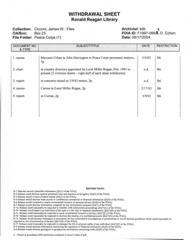 WITHDRAWAL SHEET Ronald.Reagan Library