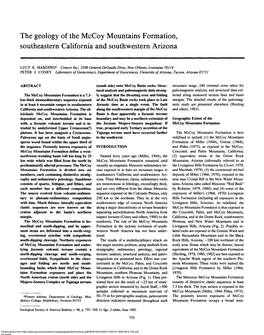 The Geology of the Mccoy Mountains Formation, Southeastern California and Southwestern Arizona