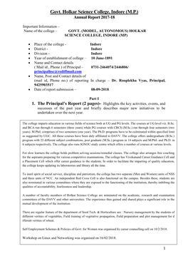 Govt. Holkar Science College, Indore (M.P.) Annual Report 2017-18