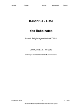 Kaschrus - Liste