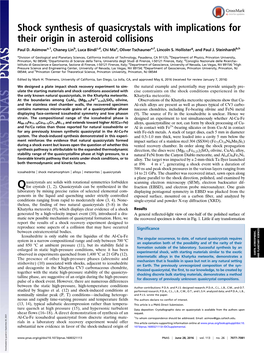 Shock Synthesis of Quasicrystals with Implications for Their Origin in Asteroid Collisions