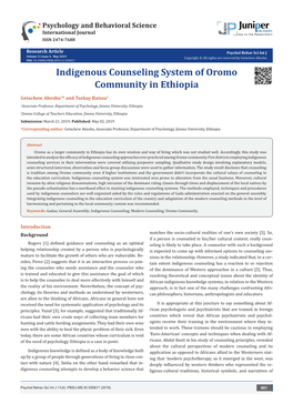 Indigenous Counseling System of Oromo Community in Ethiopia
