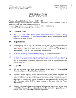 LICK OBSERVATORY LASER OPERATIONS 1.0 Reason for Issue