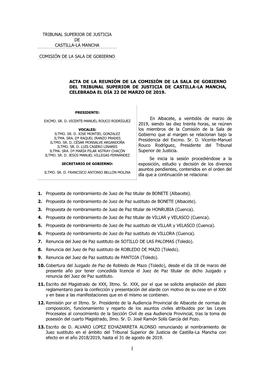 Tribunal Superior De Justicia De Castilla-La Mancha Comisión De La Sala De Gobierno Acta De La Reunión De La Comisión De La S