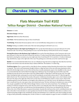 Flats Mountain Trail #102 Tellico Ranger District ‐ Cherokee National Forest