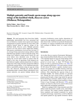 Multiple Paternity and Female Sperm Usage Along Egg-Case Strings of the Knobbed Whelk, Busycon Carica (Mollusca; Melongenidae)