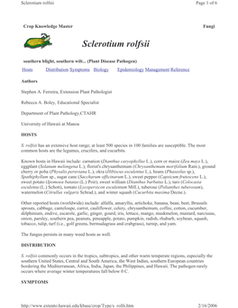 Sclerotium Rolfsii Page 1 of 6