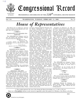 Congressional Record United States Th of America PROCEEDINGS and DEBATES of the 110 CONGRESS, SECOND SESSION