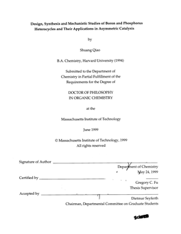 Design, Synthesis and Mechanistic Studies of Boron and Phosphorus Heterocycles and Their Applications in Asymmetric Catalysis