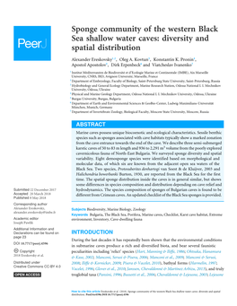 Sponge Community of the Western Black Sea Shallow Water Caves: Diversity and Spatial Distribution