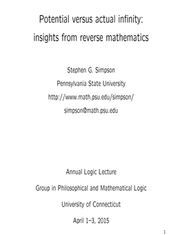 Potential Versus Actual Infinity: Insights from Reverse Mathematics