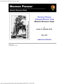 Mormon Pioneer NHT: Historic Resource Study