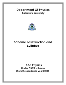 Department of Physics Scheme of Instruction