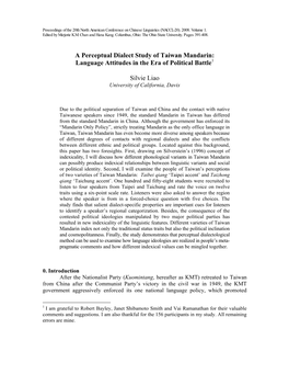 A Perceptual Dialect Study of Taiwan Mandarin: Language Attitudes in the Era of Political Battle1