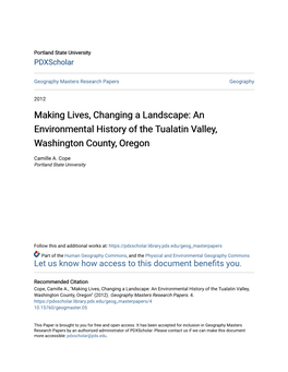 An Environmental History of the Tualatin Valley, Washington County, Oregon