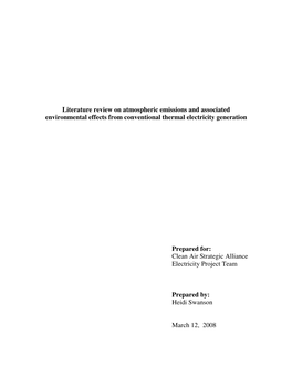 Literature Review of Emissions and Environmental Effects of Coal