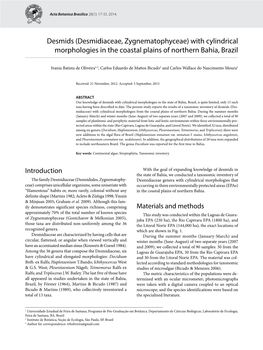 Desmids (Desmidiaceae, Zygnematophyceae) with Cylindrical Morphologies in the Coastal Plains of Northern Bahia, Brazil