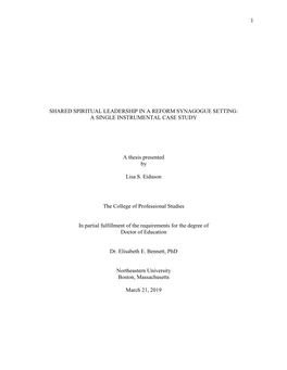 Shared Spiritual Leadership in a Reform Synagogue Setting: a Single Instrumental Case Study