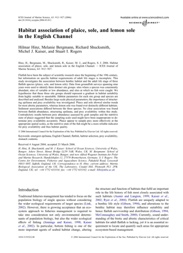 Habitat Association of Plaice, Sole, and Lemon Sole in the English Channel