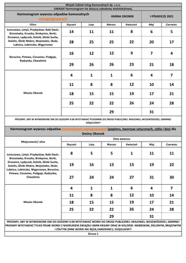 Papieru, Tworzyw Sztucznych, Szkła I Bio) Dla Gminy Okonek Daty Wywozu Miejscowość/ Ulice Styczeń Luty Marzec Kwiecień Maj Czerwiec