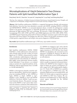 Microduplications of 10Q24 Detected in Two Chinese Patients with Split-Hand/Foot Malformation Type 3