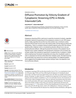 Diffusive Promotion by Velocity Gradient of Cytoplasmic Streaming (CPS) in Nitella Internodal Cells