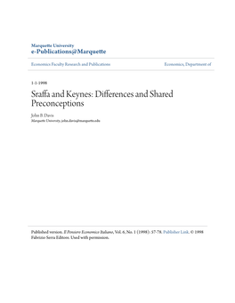 Sraffa and Keynes: Differences and Shared Preconceptions John B