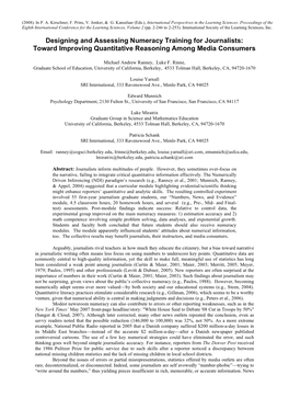 Designing and Assessing Numeracy Training for Journalists: Toward Improving Quantitative Reasoning Among Media Consumers