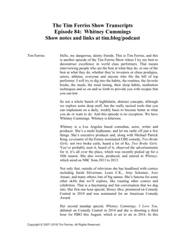 The Tim Ferriss Show Transcripts Episode 84: Whitney Cummings Show Notes and Links at Tim.Blog/Podcast