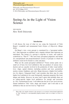 Seeing-As in the Light of Vision Science