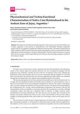 Physicochemical and Techno-Functional Characterization of Native Corn Reintroduced in the Andean Zone of Jujuy, Argentina †