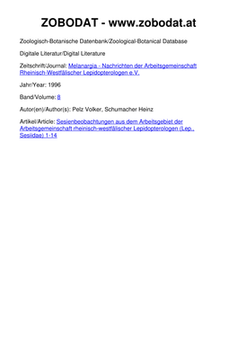 Sesienbeobachtungen Aus Dem Arbeitsgebiet Der Arbeitsgemeinschaft Rheinisch-Westfälischer Lepidopterologen (Lep., Sesiidae) 1-14 Melanargia