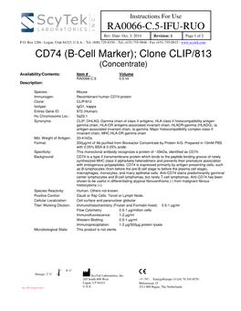 RA0066-C.5-IFU-RUO CD74 (B-Cell Marker); Clone CLIP/813