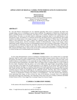 Application of Digital Camera with Fisheye Lens in Close Range Photogrammetry