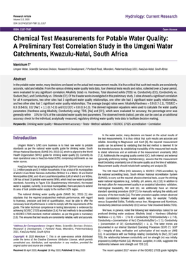 A Preliminary Test Correlation Study in the Umgeni Water Catchments, Kwazulu-Natal, South Africa