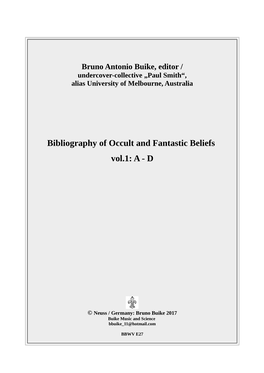 Bibliography of Occult and Fantastic Beliefs Vol.1: a - D