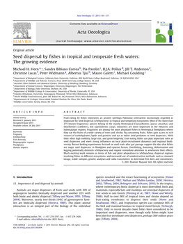 Seed Dispersal by Fishes in Tropical and Temperate Fresh