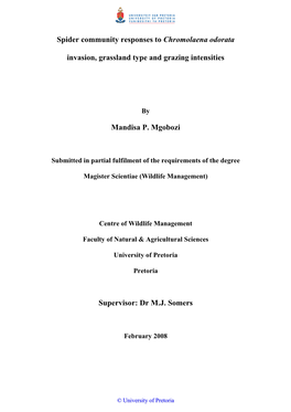 Spider Community Responses to Chromolaena Odorata Invasion, Grassland Type and Grazing Intensities