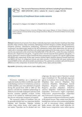 Cytotoxicity of Southeast Asian Snake Venoms