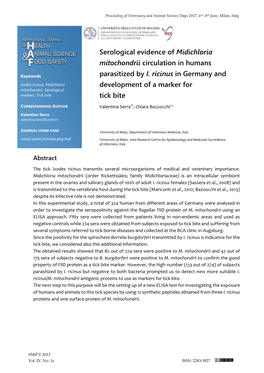 Serological Evidence of Midichloria Mitochondrii Circulation in Humans Parasitized by I. Ricinus in Germany and Development of A