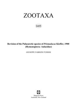 Zootaxa, Revision of the Palaearctic Species of Pristaulacus Kieffer, 1900 (Hymenoptera: Aulacidae)