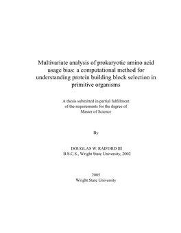 Multivariate Analysis of Prokaryotic Amino Acid Usage Bias: a Computational Method for Understanding Protein Building Block Selection in Primitive Organisms