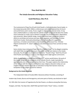 Thou Shall Not Kill: the Ustaŝa Genocide and Religious Education Today Cyndi