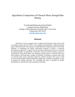 Algorithmic Composition of Classical Music Through Data Mining