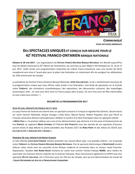 Des Spectacles Uniques Et Conçus Sur Mesure Pour Le 42E Festival Franco-Ontarien Banque Nationale