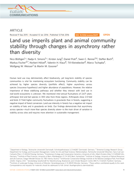 Land Use Imperils Plant and Animal Community Stability Through Changes in Asynchrony Rather Than Diversity
